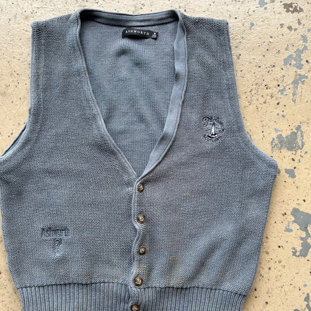 Vintage Ashworth Turnberry Scotland Golf Sweater Vest Gray Mens Medium 90s USA